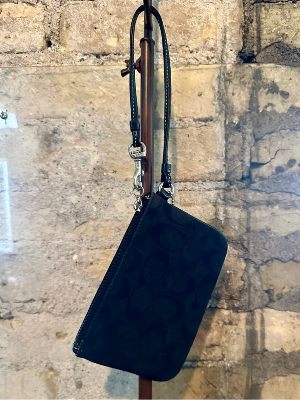 Coach Black Leather & Canvas Wristlet - Picture 4 of 7